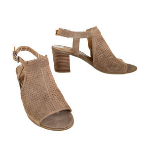 FRANCO SARTO Tan Harlet2 Suede Perforated Heeled Mules Ankle Strap Women's 9.5